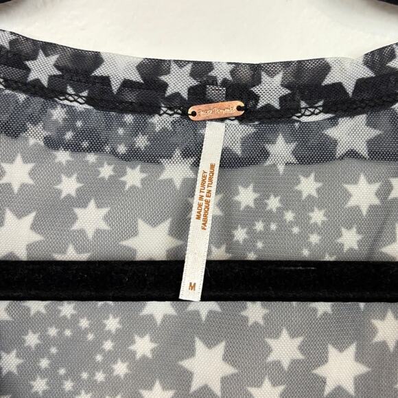 Free People Marne Tie Front Ruffle Long Sleeve Mesh Blouse in Star Print Medium - Picture 5 of 6